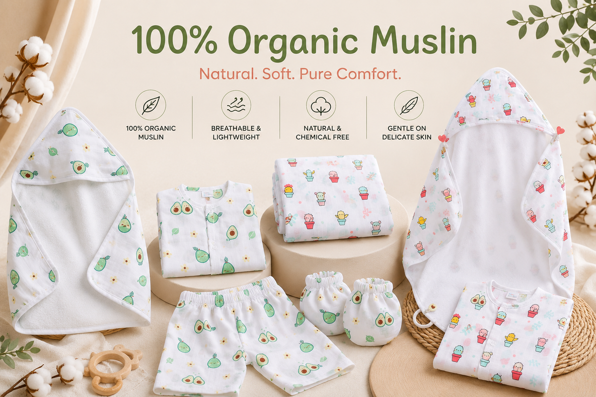 100% Organic Muslin Baby Towels & Night Suits
