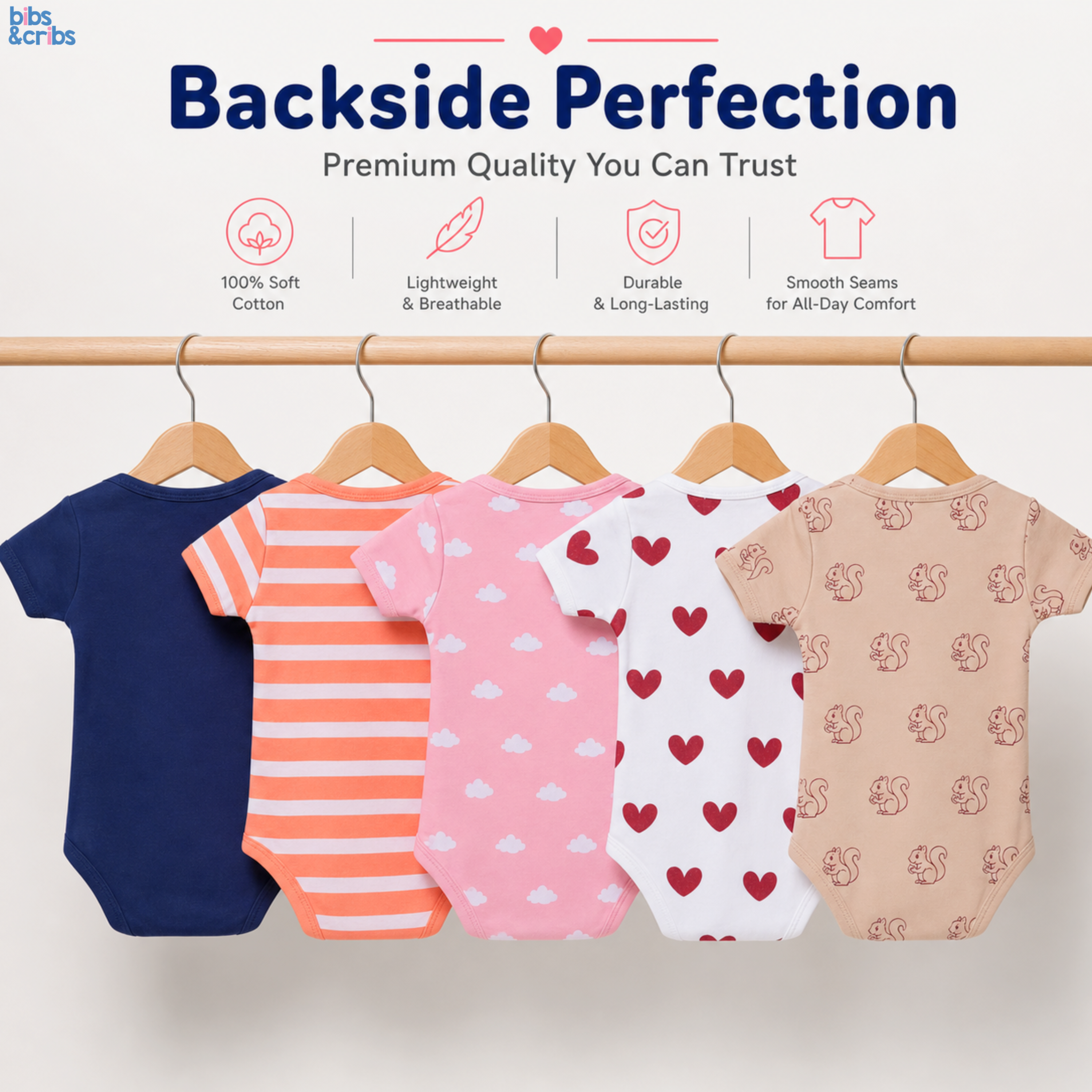 A Lightweight Baby Onesie Set of 5 in Soft Cotton