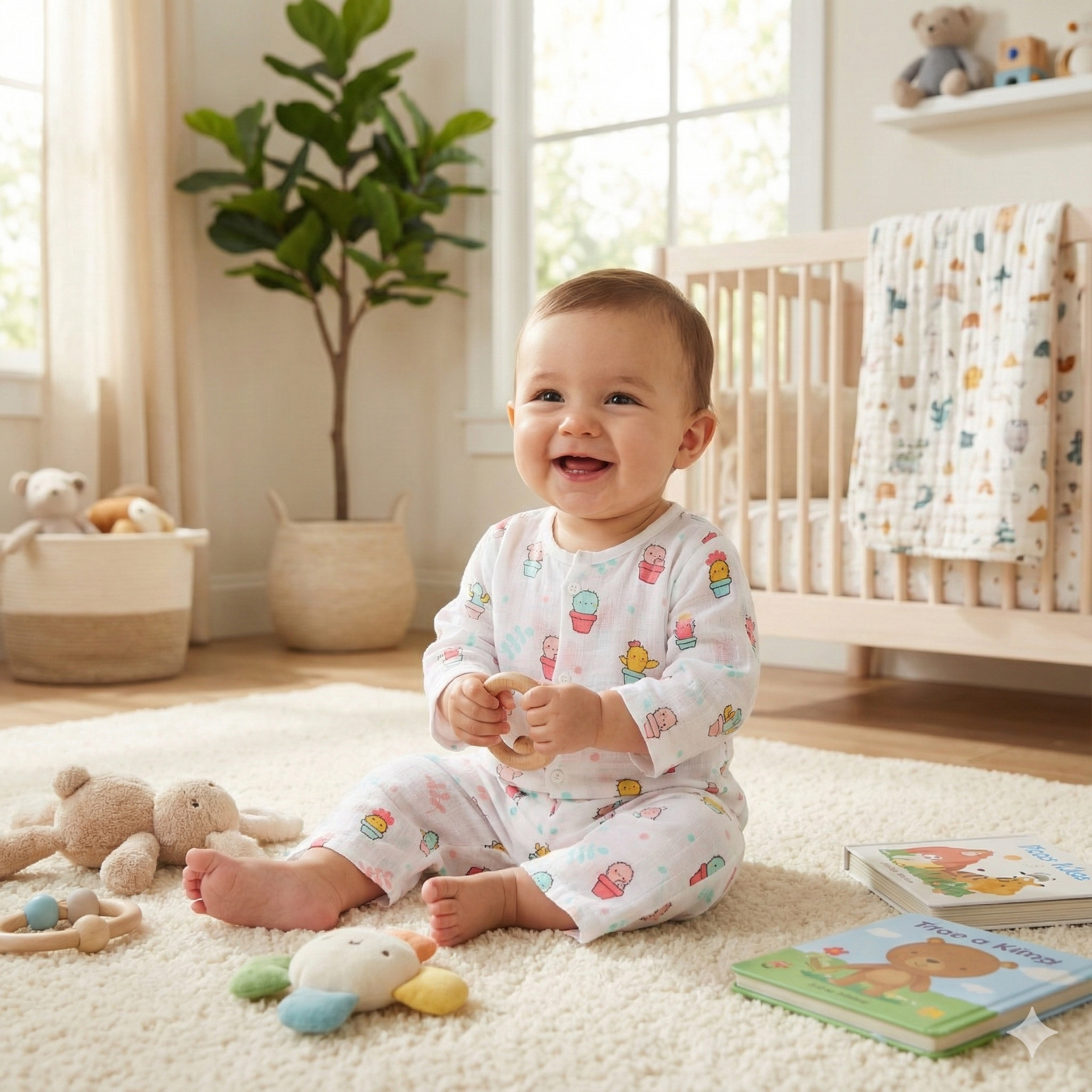 Muslin Night Suit Set - Cactus