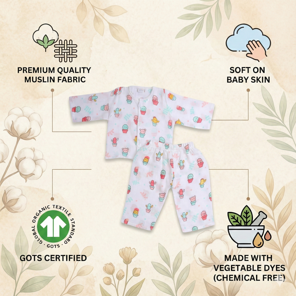 Muslin Night Suit Set - Cactus