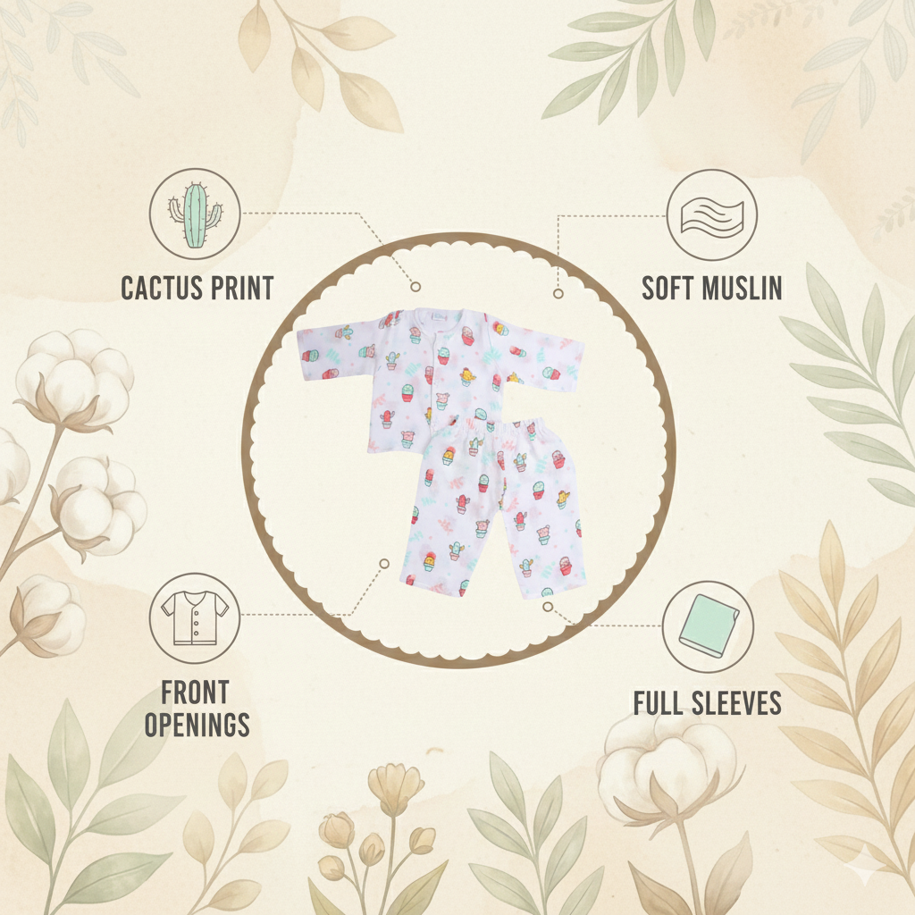 Muslin Night Suit Set - Cactus