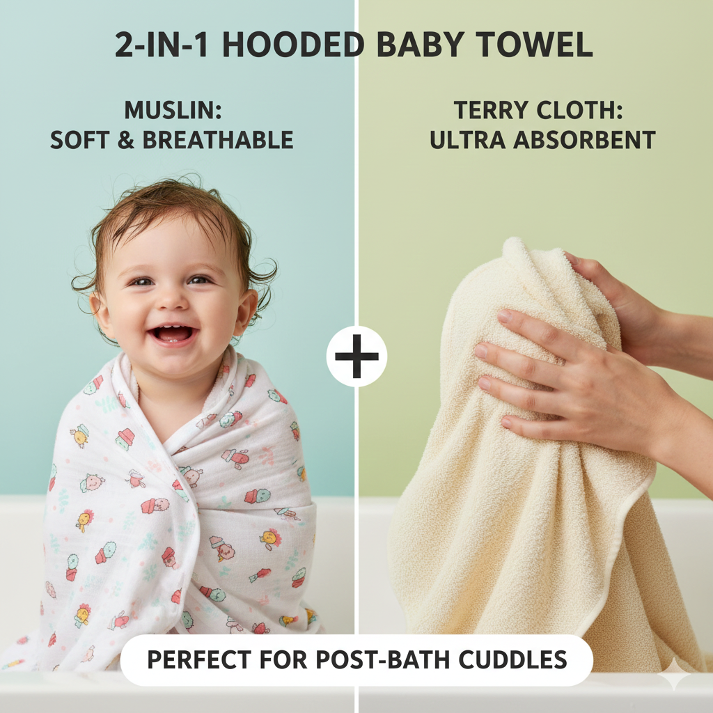 Muslin + Terry Hooded Towel - Cactus Print