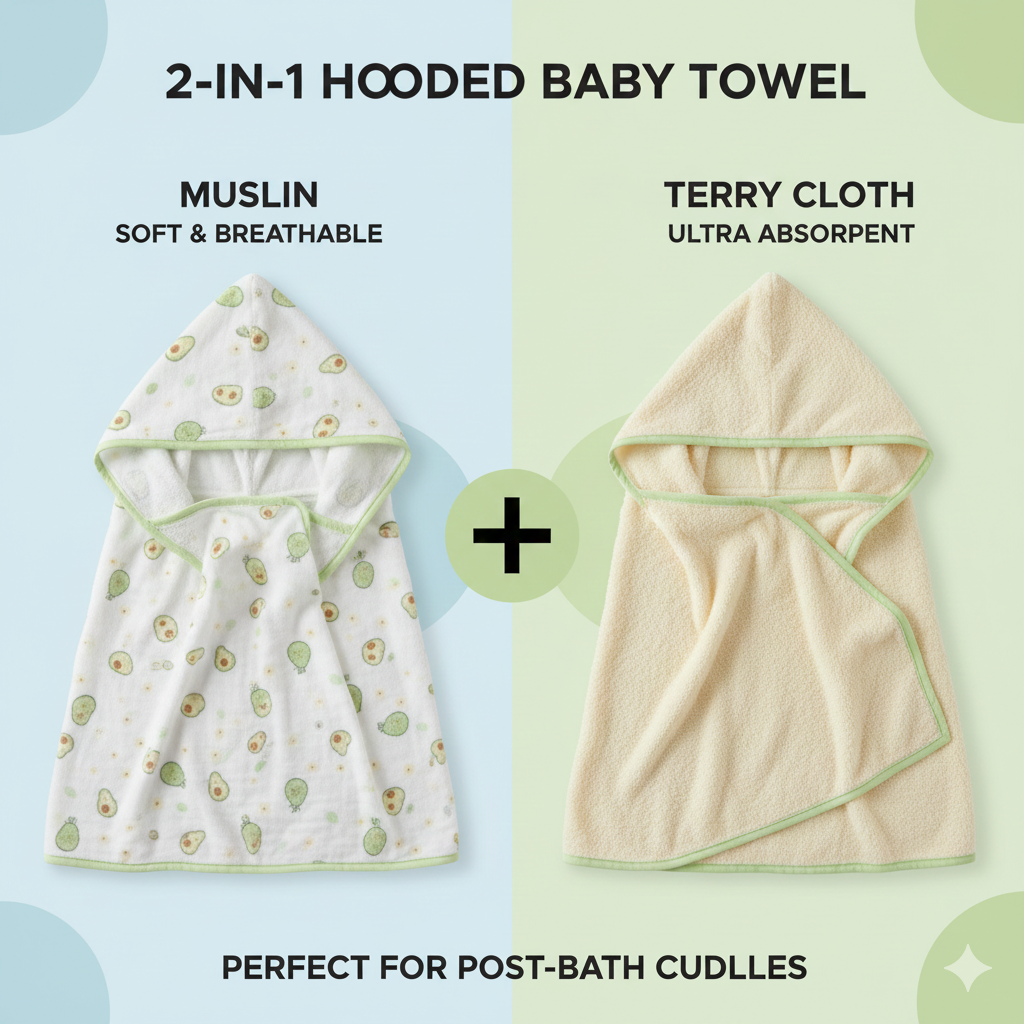 Muslin + Terry Hooded Towel - Avocado Print