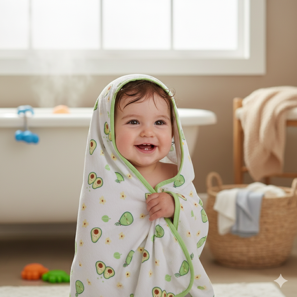 Muslin + Terry Hooded Towel - Avocado Print