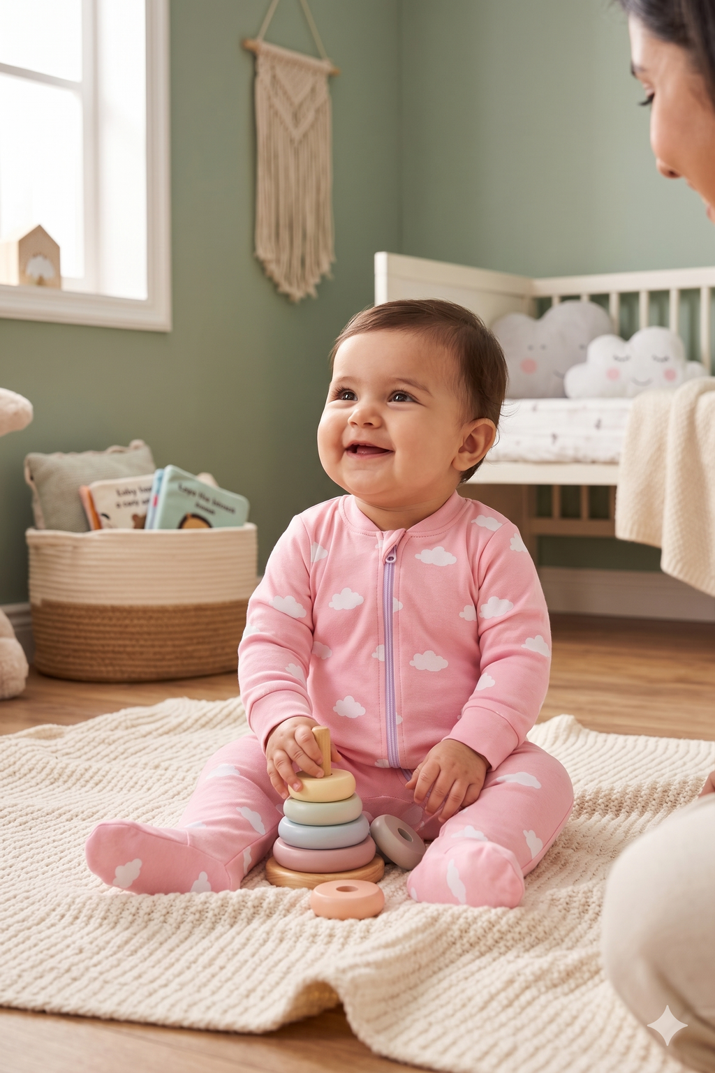 A Gentle Fit Baby Romper in Soft Cotton - Dream Cloud Set