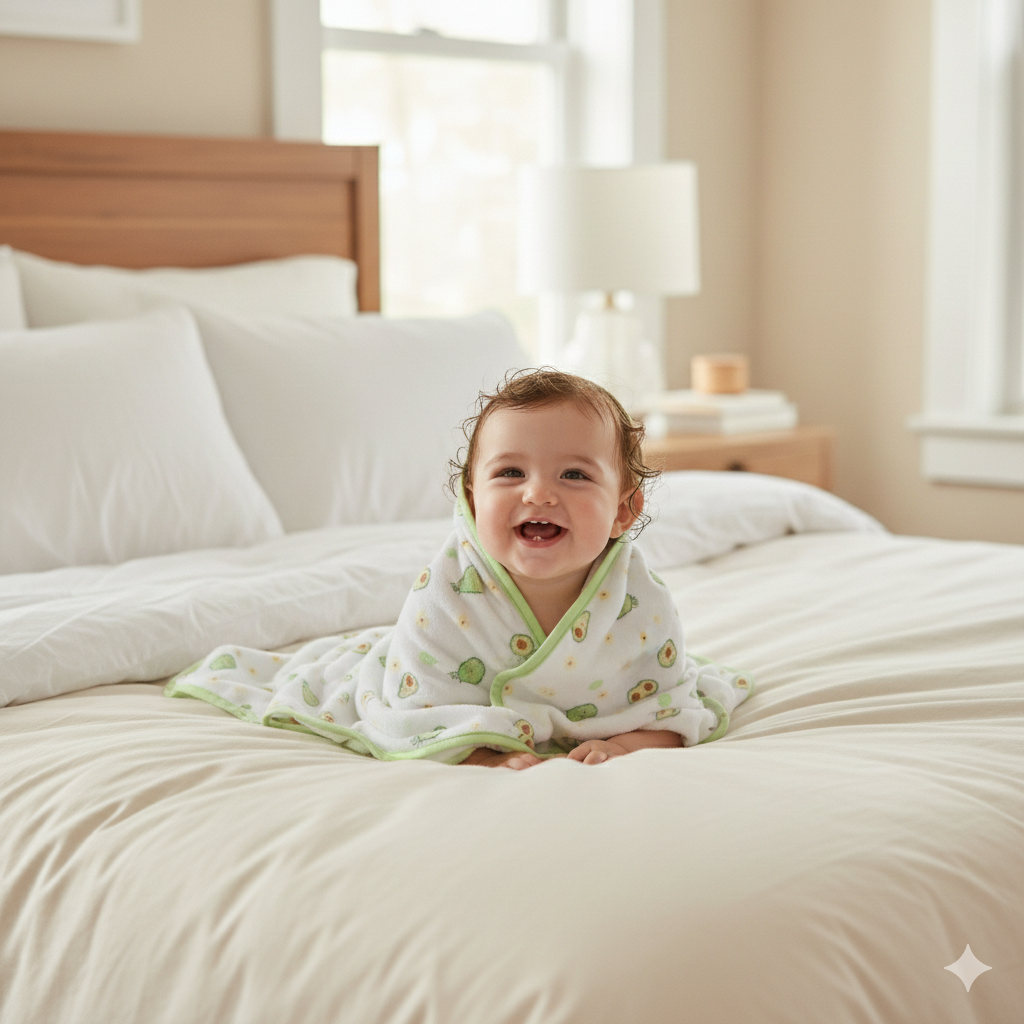 Muslin + Terry Hooded Towel - Avocado Print