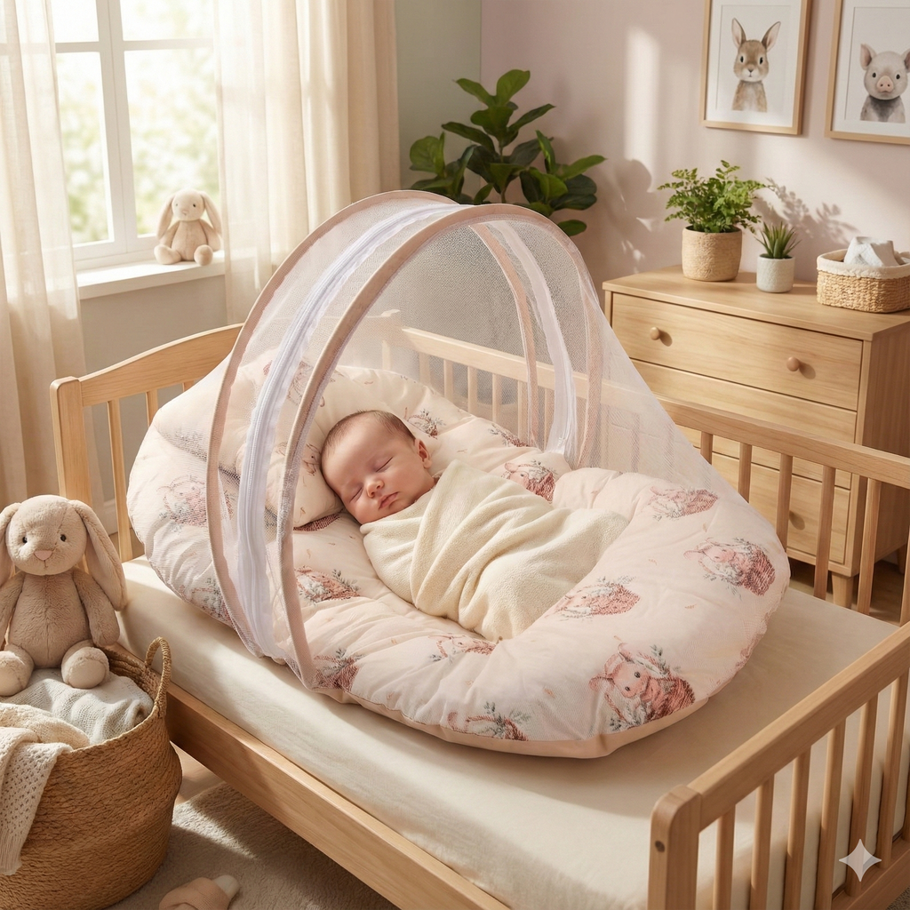 Baby Sleeping Bed with mosquito net (Mouse Print)
