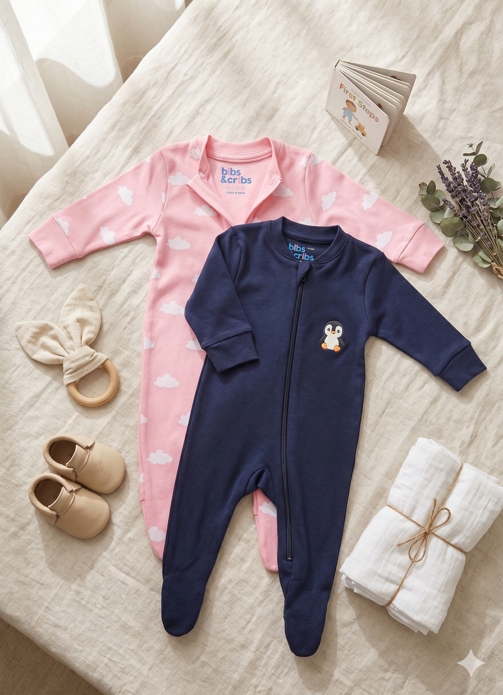 A Gentle Fit Baby Romper in Soft Cotton - Dream Cloud Set