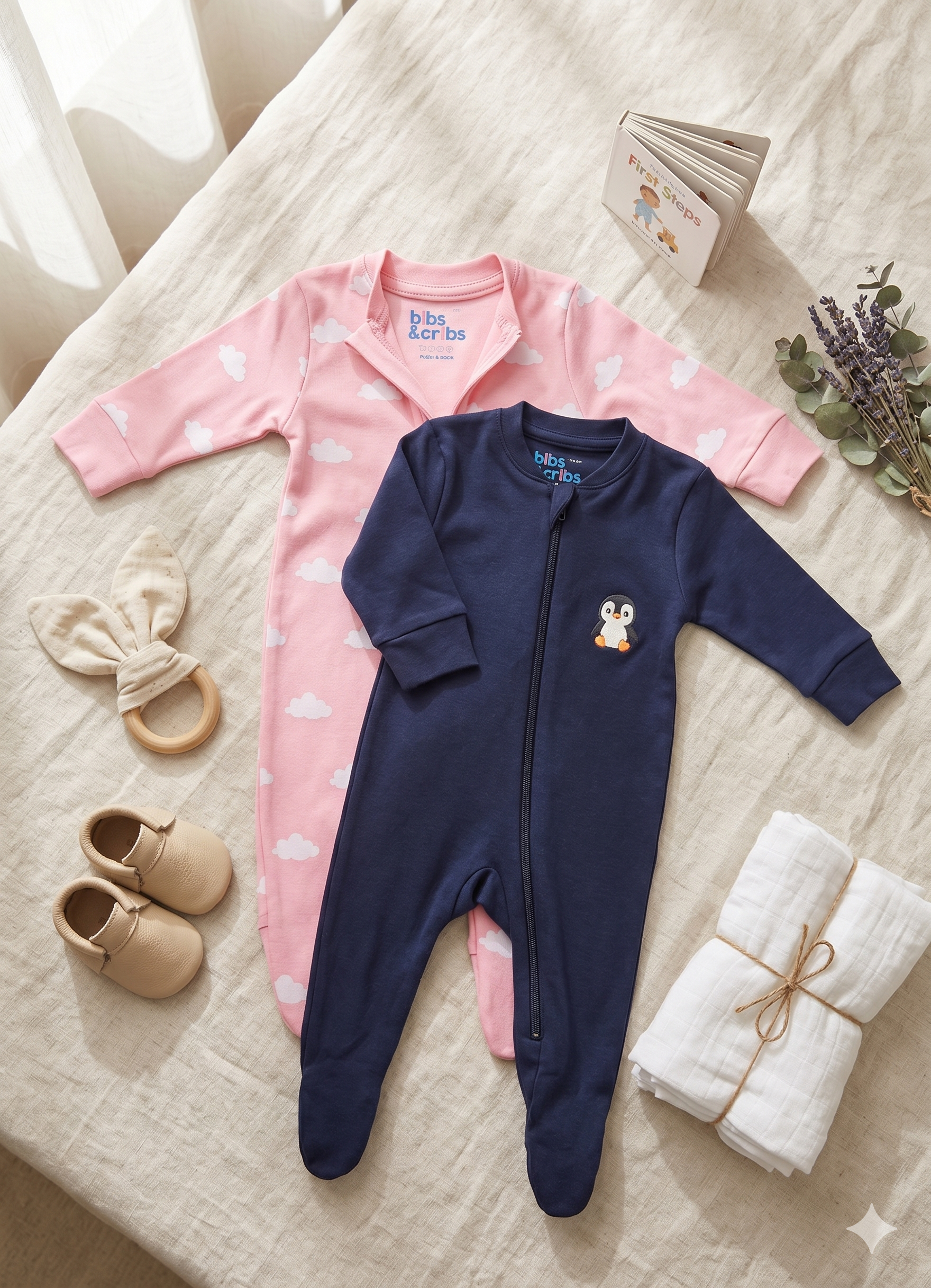A Gentle Fit Baby Romper in Soft Cotton - Dream Cloud Set