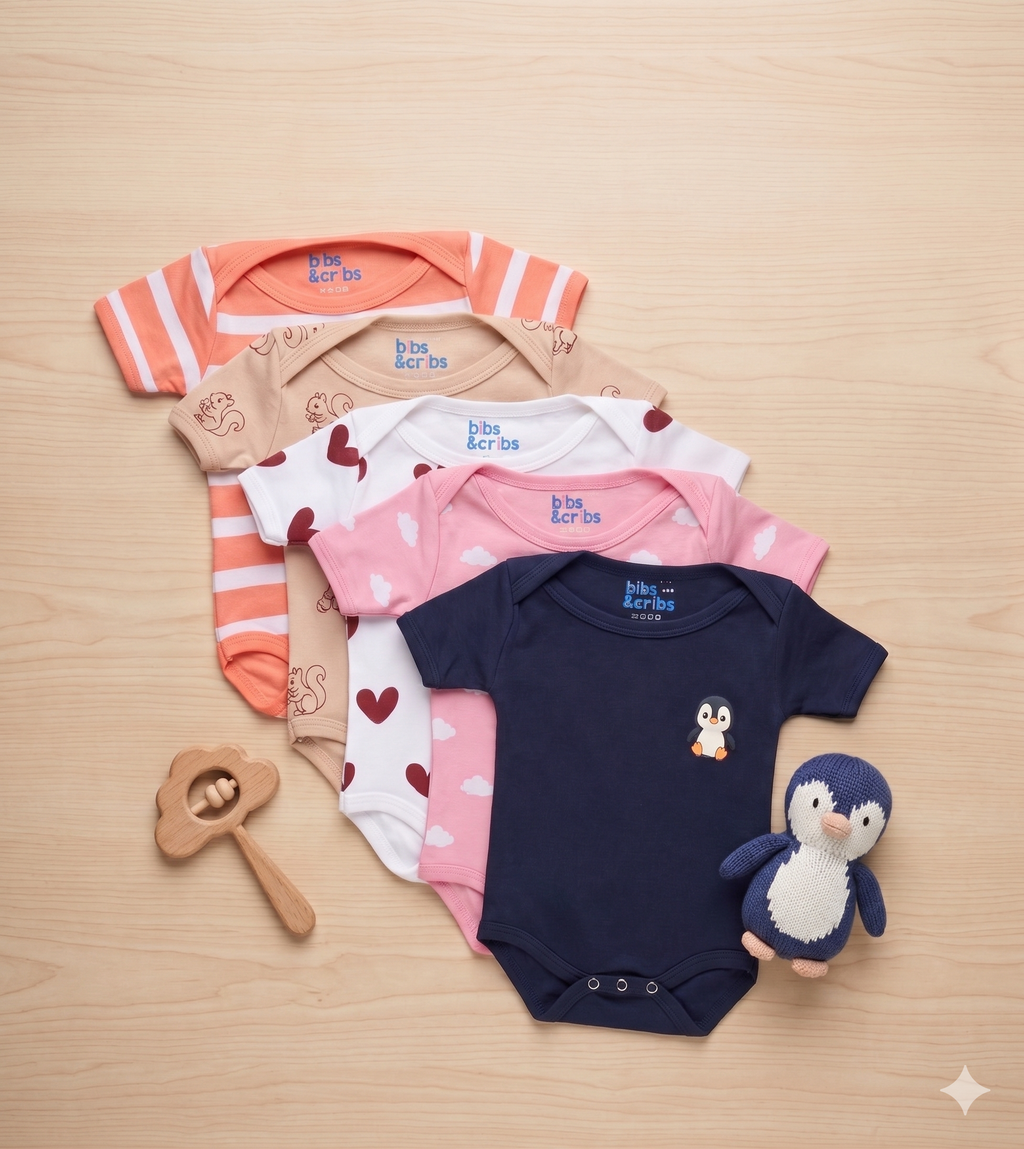A Lightweight Baby Onesie Set of 5 in Soft Cotton