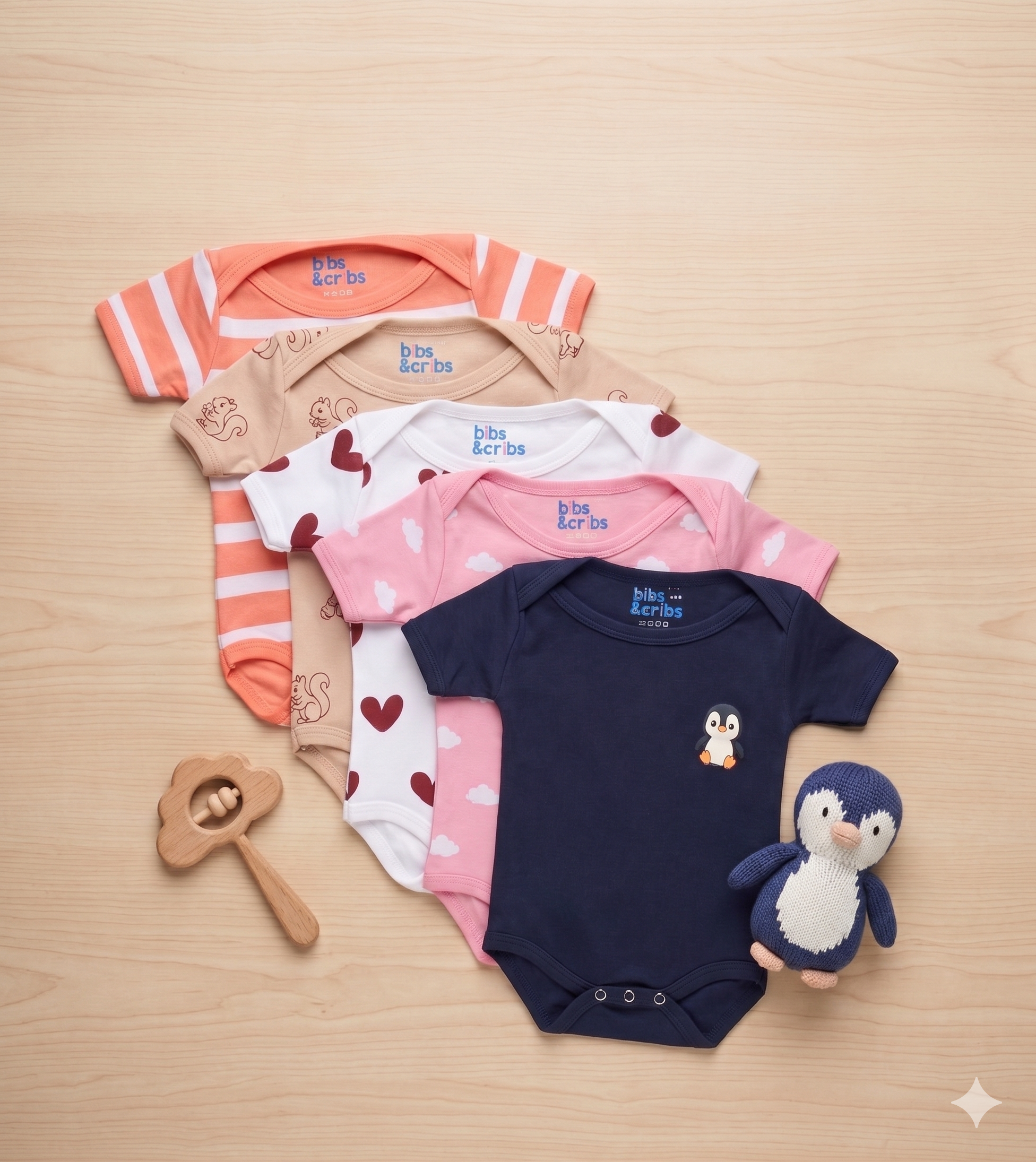 A Lightweight Baby Onesie Set of 5 in Soft Cotton