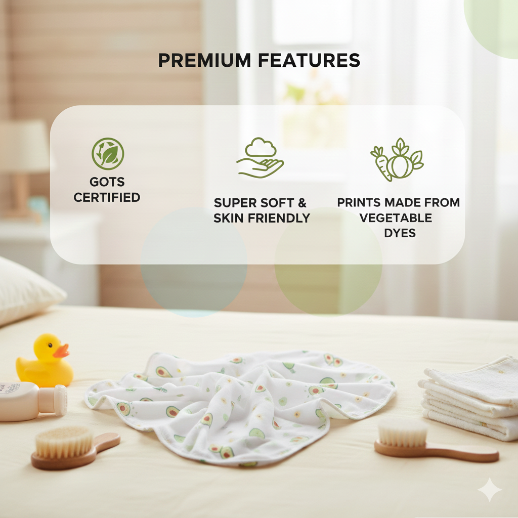 Muslin + Terry Hooded Towel - Avocado Print