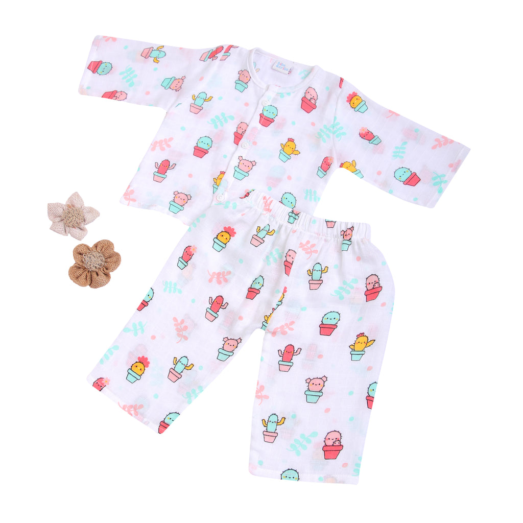 Muslin Night Suit Set - Cactus