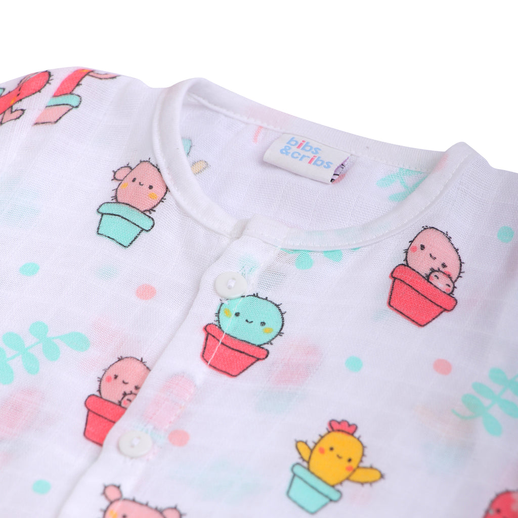 Muslin Night Suit Set - Cactus