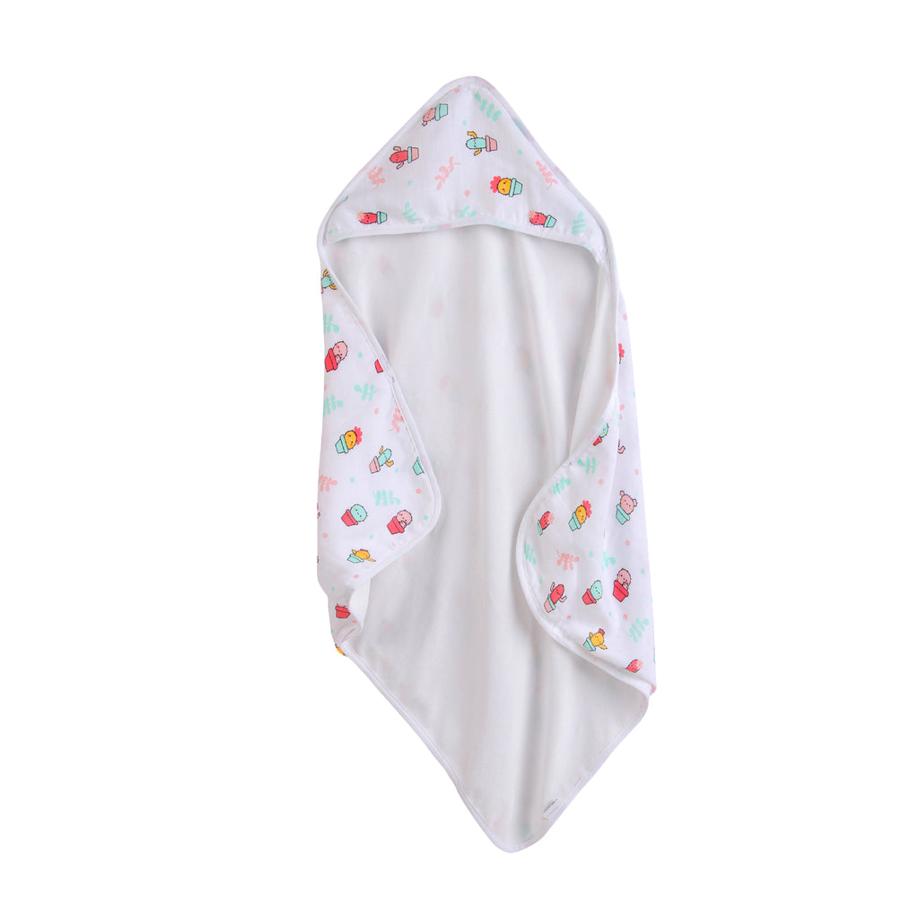 Muslin + Terry Hooded Towel - Cactus Print