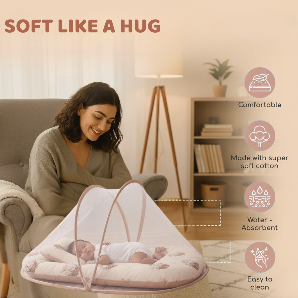 Baby Sleeping Bed with mosquito net (Mouse Print)